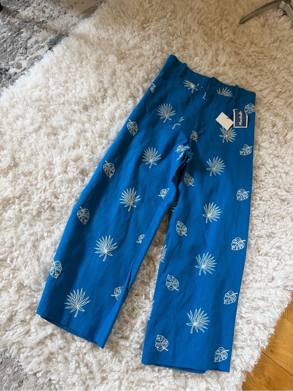 Zara Blue Wide-Leg Printed Cotton Pants